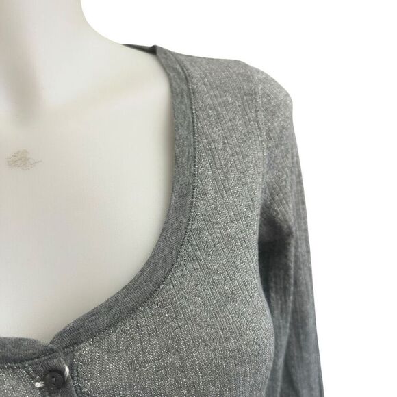 Victoria’s Secret Gray Shimmer Scoop Neck Knit Henley Pullover sz Small Long New - Picture 4 of 11